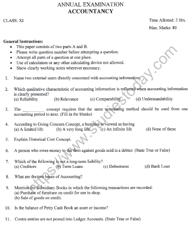 CBSE Class 11 Accountancy Question Paper Set L Solved